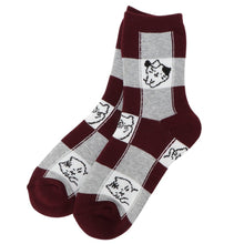 ふくふくにゃんこ ブロック柄パイルソックス