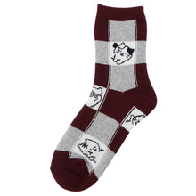 ふくふくにゃんこ ブロック柄パイルソックス