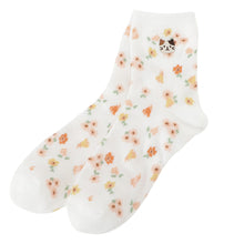 ふくふくにゃんこ 花柄刺繍クルーソックス