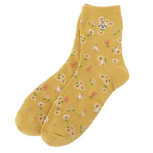 ふくふくにゃんこ 花柄刺繍クルーソックス