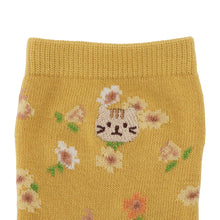 ふくふくにゃんこ 花柄刺繍クルーソックス
