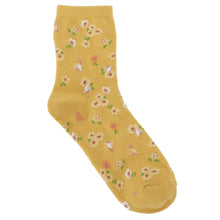 ふくふくにゃんこ 花柄刺繍クルーソックス