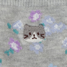 ふくふくにゃんこ 花柄刺繍クルーソックス