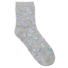 ふくふくにゃんこ 花柄刺繍クルーソックス