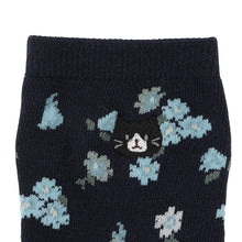 ふくふくにゃんこ 花柄刺繍クルーソックス