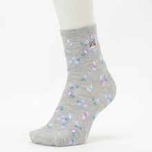 ふくふくにゃんこ 花柄刺繍クルーソックス