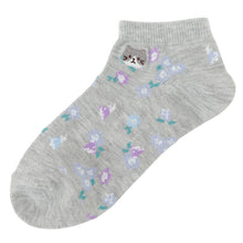 ふくふくにゃんこ 花柄刺繍ショートソックス
