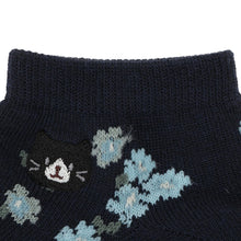 ふくふくにゃんこ 花柄刺繍ショートソックス