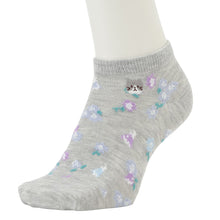 ふくふくにゃんこ 花柄刺繍ショートソックス
