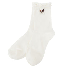 ふくふくにゃんこ 吸湿発熱メロウ刺繍クルーソックス