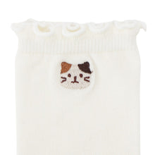 ふくふくにゃんこ 吸湿発熱メロウ刺繍クルーソックス