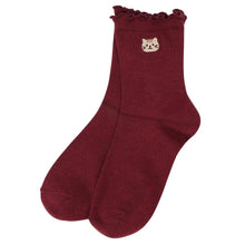 ふくふくにゃんこ 吸湿発熱メロウ刺繍クルーソックス