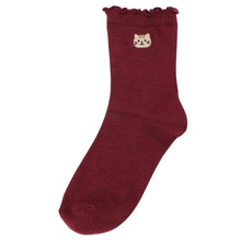 ふくふくにゃんこ 吸湿発熱メロウ刺繍クルーソックス