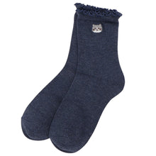 ふくふくにゃんこ 吸湿発熱メロウ刺繍クルーソックス