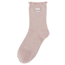 ふくふくにゃんこ 吸湿発熱メロウ刺繍クルーソックス