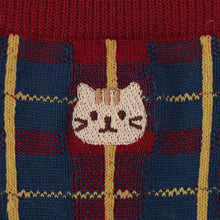 ふくふくにゃんこ チェック刺繍クルーソックス