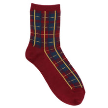 ふくふくにゃんこ チェック刺繍クルーソックス