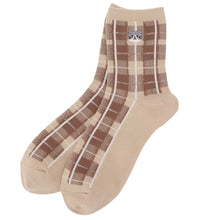 ふくふくにゃんこ チェック刺繍クルーソックス