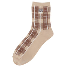 ふくふくにゃんこ チェック刺繍クルーソックス