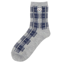 ふくふくにゃんこ チェック刺繍クルーソックス