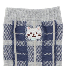 ふくふくにゃんこ チェック刺繍クルーソックス