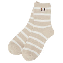 ふくふくにゃんこ ボーダー刺繍モールソックス