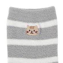 ふくふくにゃんこ ボーダー刺繍モールソックス