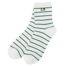 ふくふくにゃんこ 細ボーダー刺繍クルーソックス