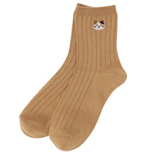 ふくふくにゃんこ 吸湿発熱リブ刺繍クルーソックス