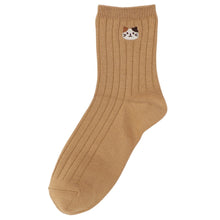 ふくふくにゃんこ 吸湿発熱リブ刺繍クルーソックス