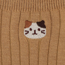 ふくふくにゃんこ 吸湿発熱リブ刺繍クルーソックス