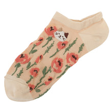 ふくふくにゃんこ  花柄刺繍ショートソックス