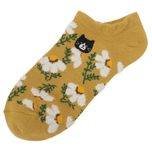 ふくふくにゃんこ  花柄刺繍ショートソックス