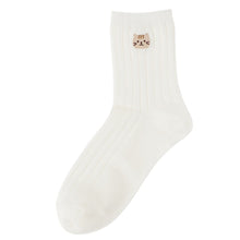 ふくふくにゃんこ 吸湿発熱リブ刺繍クルーソックス