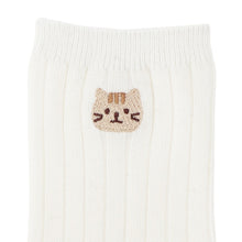 ふくふくにゃんこ 吸湿発熱リブ刺繍クルーソックス