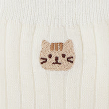 ふくふくにゃんこ 吸湿発熱リブ刺繍クルーソックス