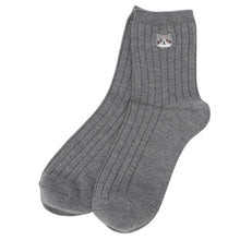 ふくふくにゃんこ 吸湿発熱リブ刺繍クルーソックス