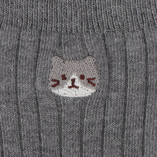 ふくふくにゃんこ 吸湿発熱リブ刺繍クルーソックス