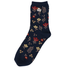 ふくふくにゃんこ 花柄刺繍クルーソックス