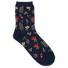 ふくふくにゃんこ 花柄刺繍クルーソックス