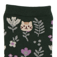 ふくふくにゃんこ 花柄刺繍クルーソックス