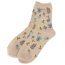ふくふくにゃんこ 花柄刺繍クルーソックス