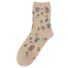 ふくふくにゃんこ 花柄刺繍クルーソックス