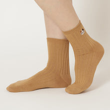 ふくふくにゃんこ 吸湿発熱リブ刺繍クルーソックス