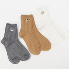 ふくふくにゃんこ 吸湿発熱リブ刺繍クルーソックス