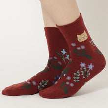 ふくふくにゃんこ 花柄クルーソックス