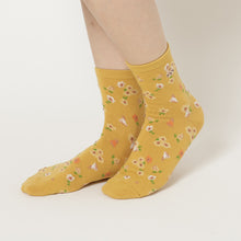 ふくふくにゃんこ 花柄刺繍クルーソックス