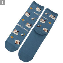 ふくふくにゃんこ 総柄ロークルーソックス