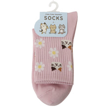 ふくふくにゃんこ リッチェル花柄クルーソックス