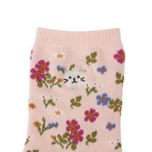 ふくふくにゃんこ 花柄刺繍ソックス